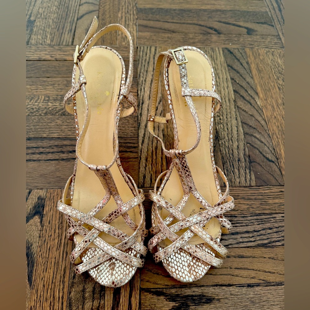 Kate Spade Rose Gold Snake Skin Effect Leather Heeled Sandals size 9